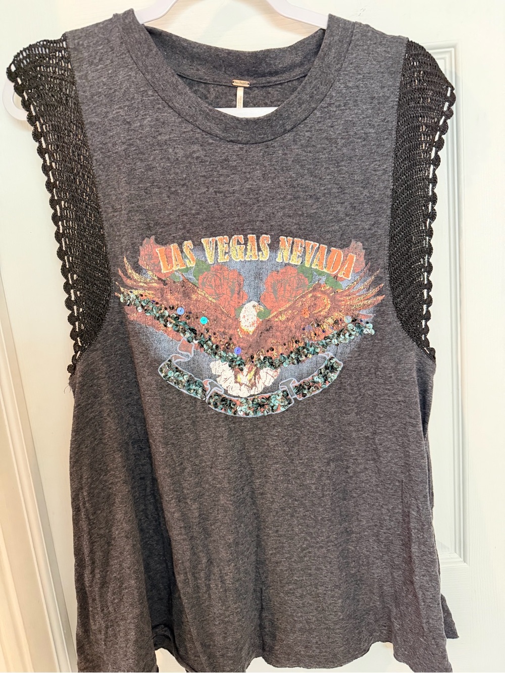 Free People Las Vegas Nevada Embellished Graphic Tank Top Size Large - Picture 2 of 9